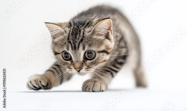 Obraz Kitten playing, white background, studio shot, pet