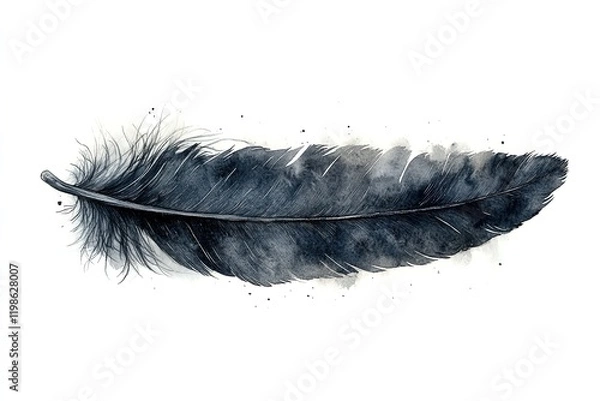 Fototapeta A detailed watercolor illustration of a dark feather, showcasing its intricate textures and patterns.