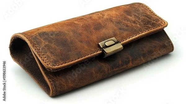 Fototapeta A vintage leather case with a clasp, suitable for storing small items or accessories.