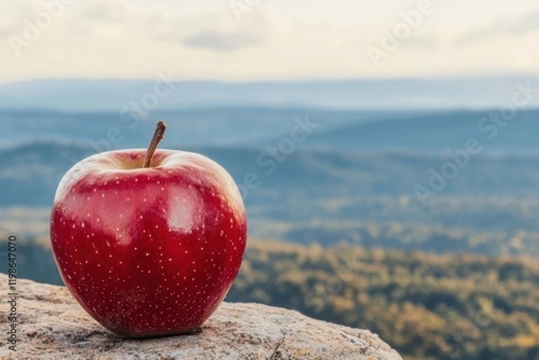 Fototapeta Apples in different natural settings including beach snow and rocks