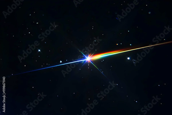 Fototapeta Abstract Background Shows Bright Rainbow Light Streaking Across Dark Space with Stars