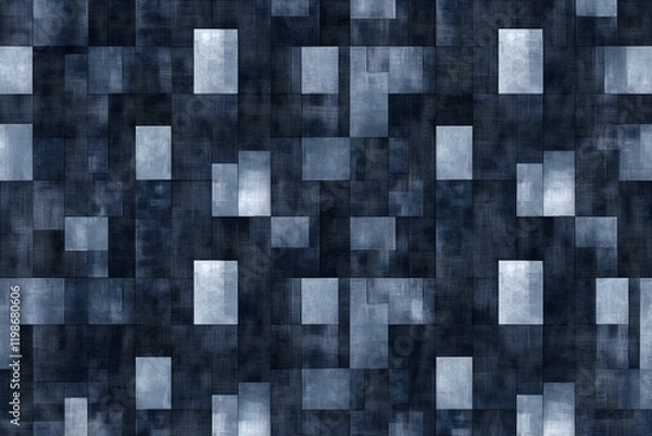 Obraz Abstract Background with Blue Rectangles Over Dark Crosshatch Texture, Seamless Pattern Design