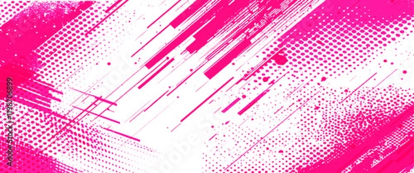 Fototapeta Vector pink style paintbrush grunge with halftone dots pattern texture