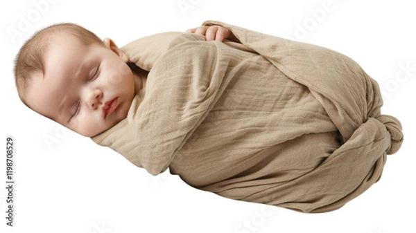 Fototapeta A Sweet Baby Crying in a Soft Swaddle Displaying Only Their Adorable Face Highlighting Emotions