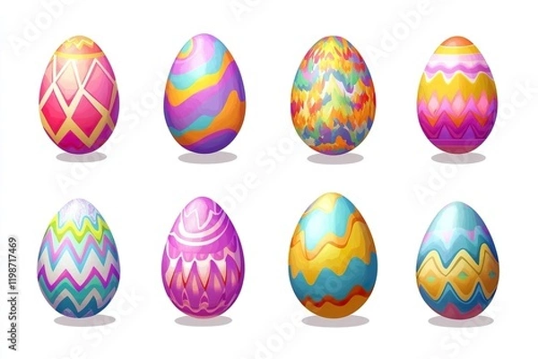 Fototapeta illustration of various easter eggs, with different and colorful designs.