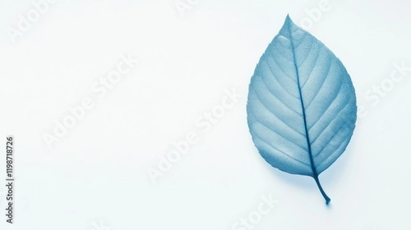 Obraz a single blue toned leaf on a white background