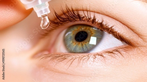 Fototapeta Close-Up of Person Instilling Eye Drop Solution for Relief of Dry Eyes and Allergies in a Clean Indoor Setting