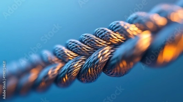 Fototapeta close up of a metal string or rope with a knot