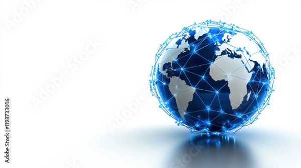 Fototapeta digital globe interconnected with glowing blue lines symbolizes global connectivity and technology. network of lines represents communication and data exchange across continents