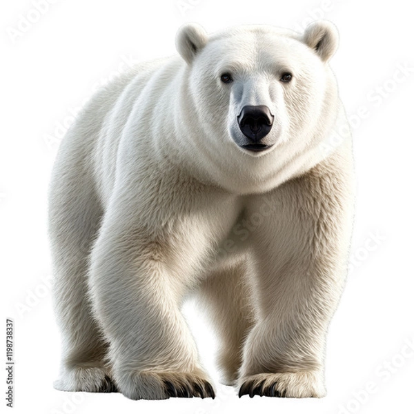 Fototapeta realistic polar bear standing on transparency background, showcasing its thick white fur and strong build. bear appears curious and majestic, embodying beauty of wildlife