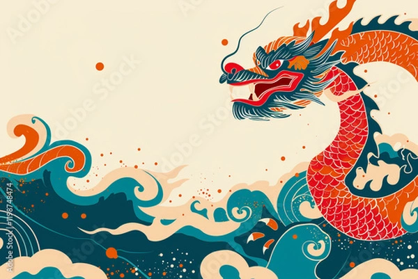 Fototapeta Beautiful holiday composition for happy celebrate chinese dragon boat festival, abstract vivid composition consists of fictional unreal fantastic vision on background