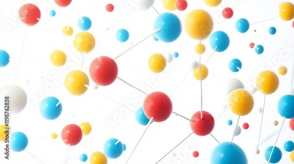 Fototapeta Abstract 3D Render of Colorful Interconnected Spheres on White Background - Molecular Structure, Network Connections, Science Concept