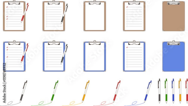 Obraz バインダーで留めた書類のベクター素材イラストセット