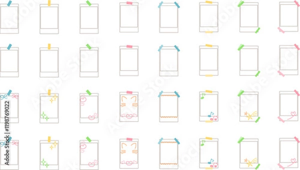 Obraz インスタントフィルム風フォトフレームのベクター素材イラストセット