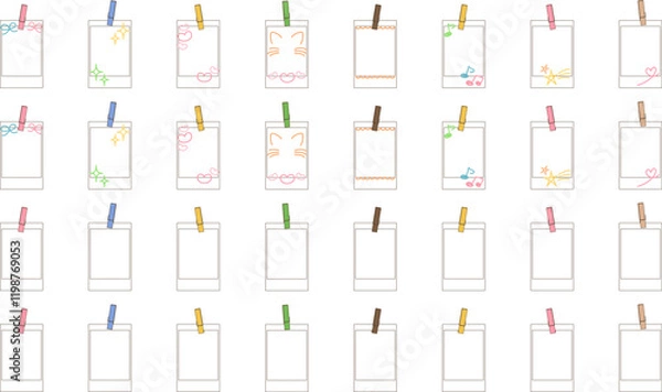 Obraz インスタントフィルム風フォトフレームのベクター素材イラストセット