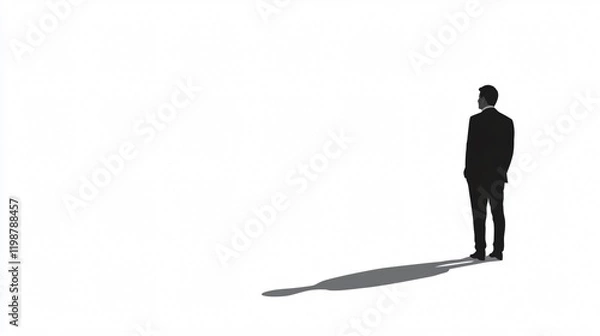 Fototapeta Silhouette of a Man in a Suit: A Study in Minimalism and Contemplation | Evokes a sense of mystery and introspection, ideal for business, leadership, or solitude themes.