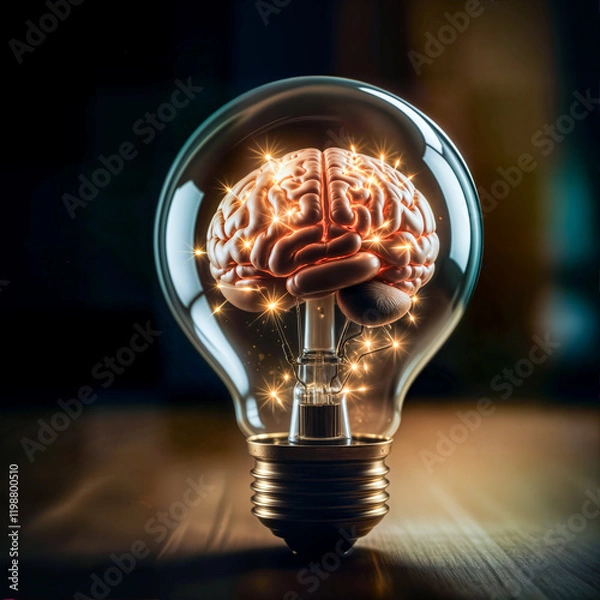 Fototapeta the creativity of the human brain in a lightbulb, artificial intelligence as substitute of humanity
