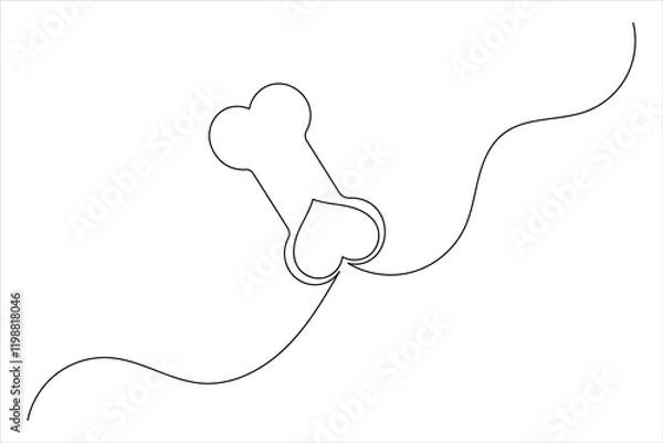Fototapeta Dog bone one line drawing art of isolated continuous outline vector icon
