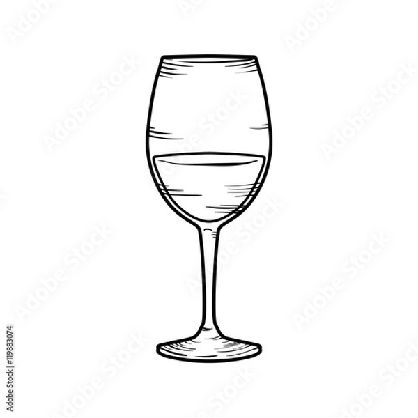 Fototapeta Contour doodle wineglass with wine isolated on white