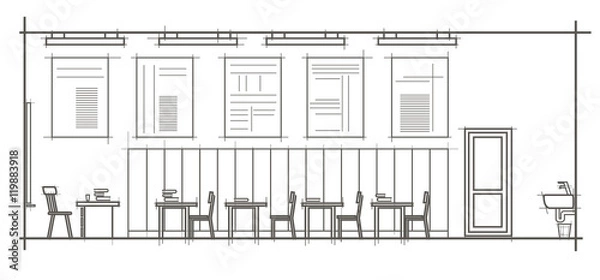 Obraz linear architectural sketch interior classroom front view