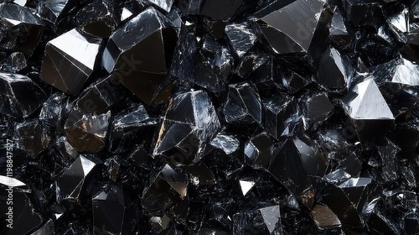 Fototapeta 3d rendering of a black diamond on a black background. High quality photo, Abstract black crystal background, 3D render