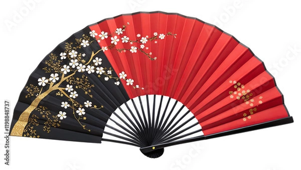 Obraz 赤と黒の桜柄扇子