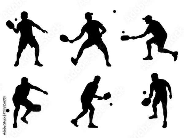 Fototapeta Set of Pickleball Player Silhouette in various poses isolated on white background