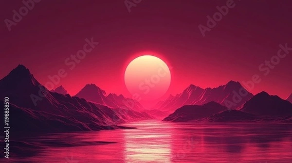Obraz Surreal Sunset over Mountainous Landscape
