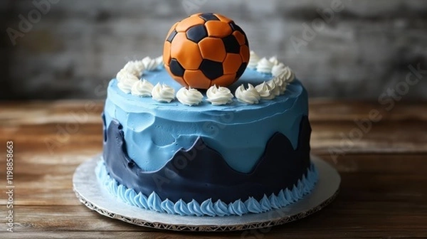Fototapeta Soccer-Themed Cake with Mountainous Design