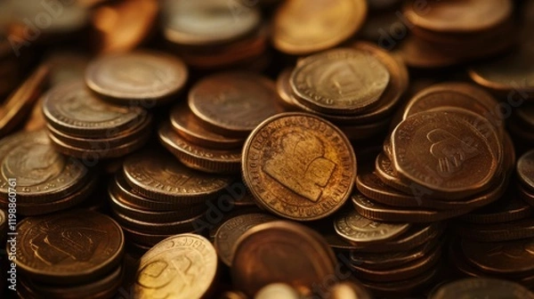 Fototapeta Close-up of a large pile of various old coins