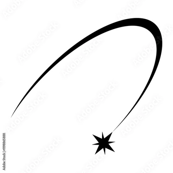 Fototapeta Black shooting star stripe on tail, passing comet orbital tail