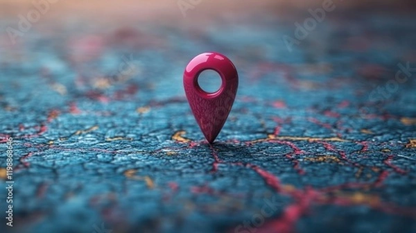 Fototapeta Map with a pink location pin on a vibrant blue background for navigation