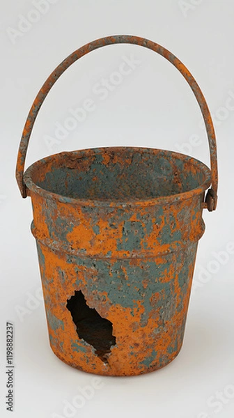 Fototapeta Rusty metal bucket with a hole