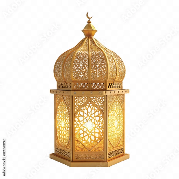 Fototapeta Abstract 3d arabic lantern in different gold colour  isolated on white background