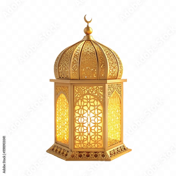 Fototapeta Abstract 3d arabic lantern in different gold colour  isolated on white background