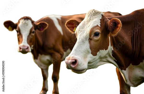 Obraz brown hornless cows with white spots