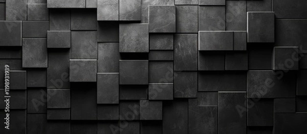 Obraz Abstract texture of stacked black geometric boxes on wall with matte finish featuring Copy Space for text or graphics