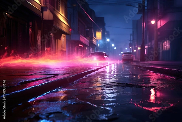 Obraz Creative Street Background with Neon Effects and Dark Atmosphere