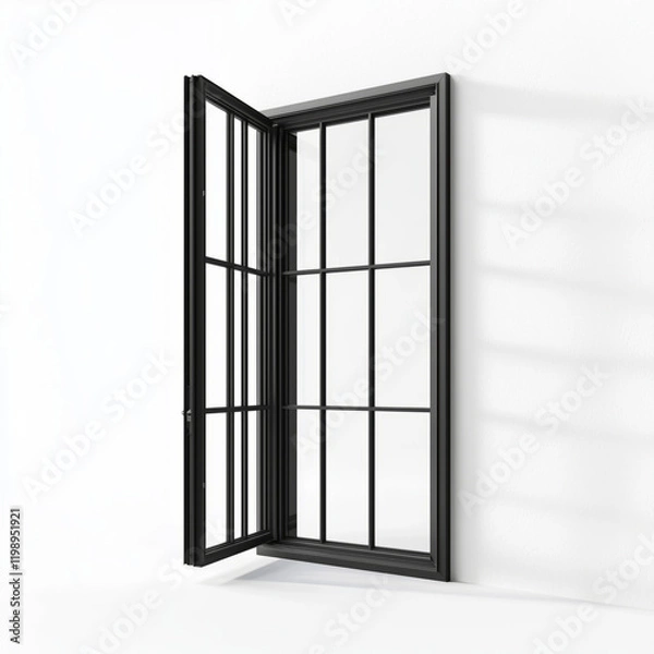 Fototapeta Transparent 3D Steel Window Featuring a Modern Frame..