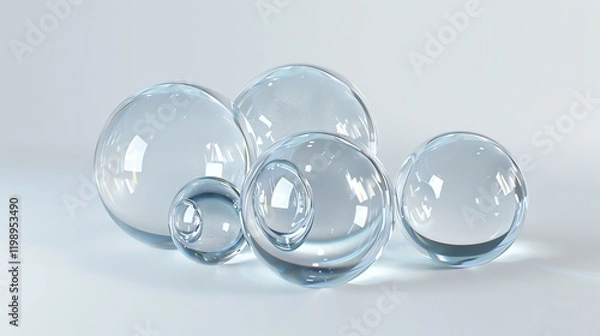 Fototapeta A group of transparent spheres on a white surface.