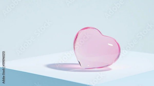 Fototapeta Pink heart-shaped object with smooth edges, placed on a white background, symbolizing love and affection