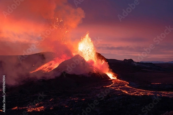 Obraz Icelandic eruption shot at sunset