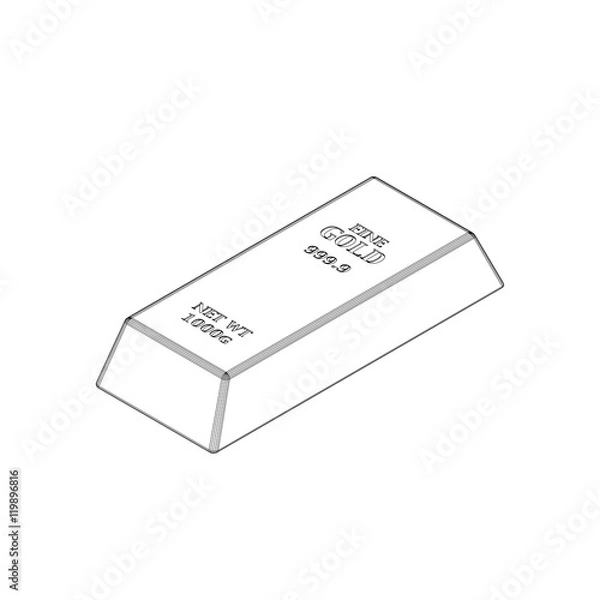 Fototapeta Gold bar.3d isometric style.Vector outline illustration.