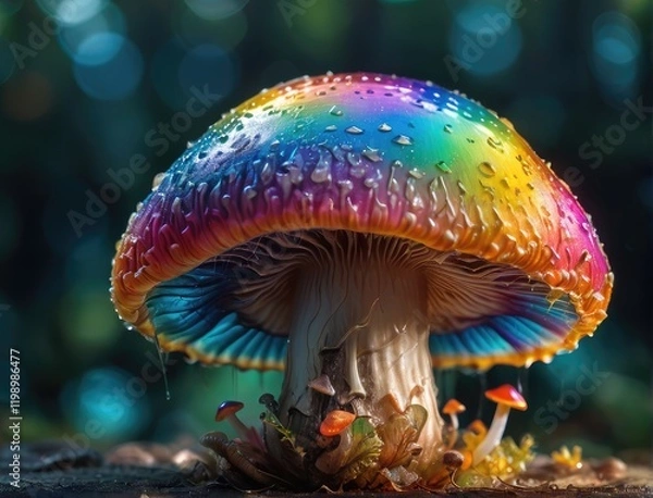 Fototapeta Rainbow-Capped Mushroom in a Lush Forest 1