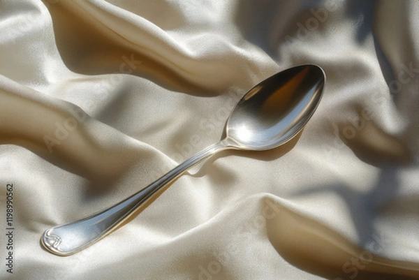 Fototapeta Elegance captured in silver against a backdrop of soft textured fabric revealing the beauty of simplicity in everyday items