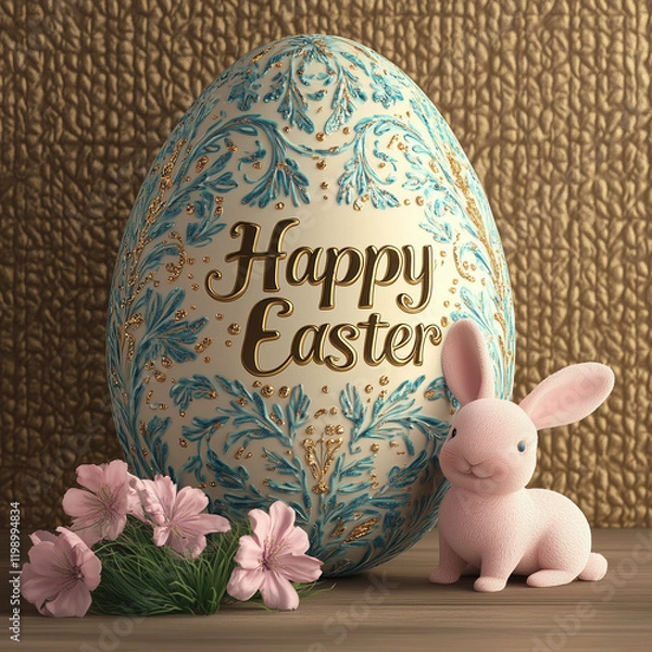 Obraz easter gift card with egg and bunny