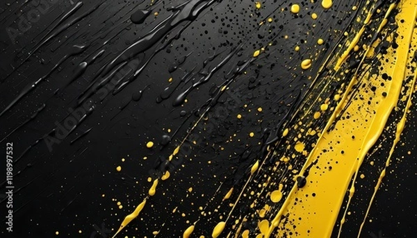 Fototapeta Black paint and yellow paint abstract background with bold brushstroke paint and halfstroke for wallpaper and backgound banner