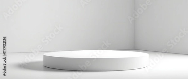 Fototapeta Minimalist white cylinder pedestal in bright empty room for product display