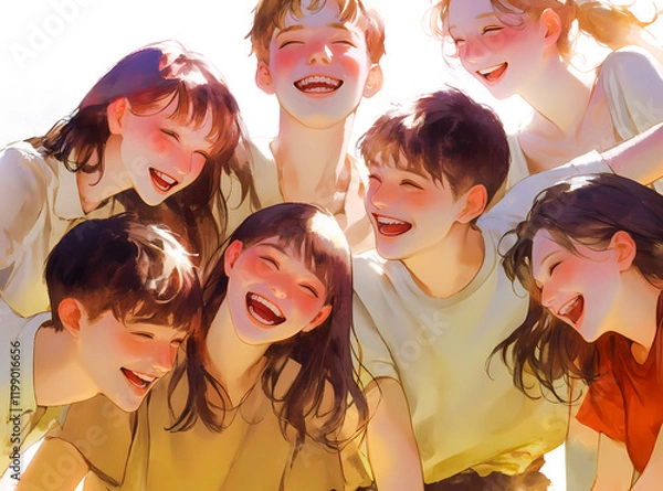 Fototapeta 幸せそうな笑顔の少年・少女たち