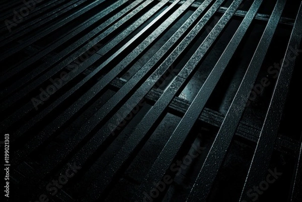 Fototapeta Black metal and glass modern building background with dark abstract texture for web design, print, or presentation mockup template. 